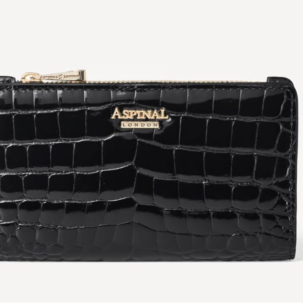 Aspinal of London Mayfair® Coin & Card Wallet Black Patent Croc